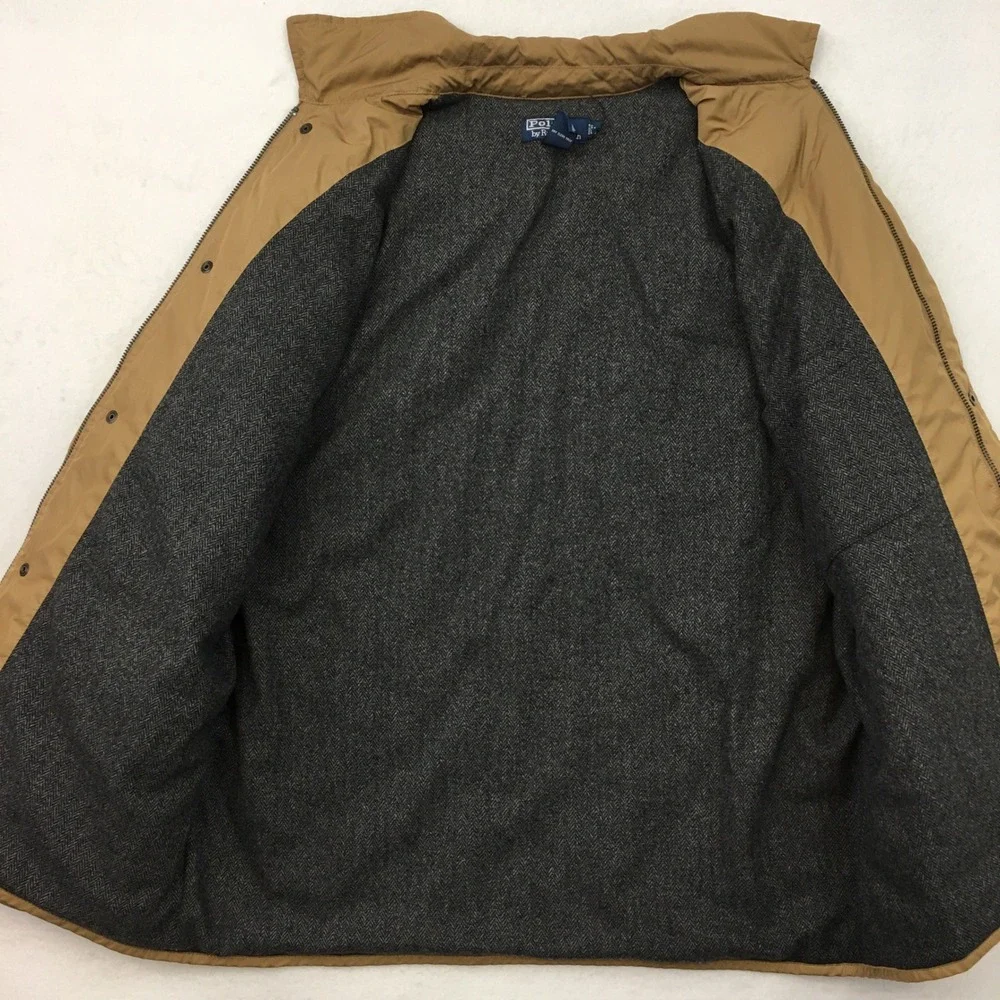 Vintage Polo Ralph Lauren Quilted Barn Jacket Tan Full Zip Collar Pockets Mens L